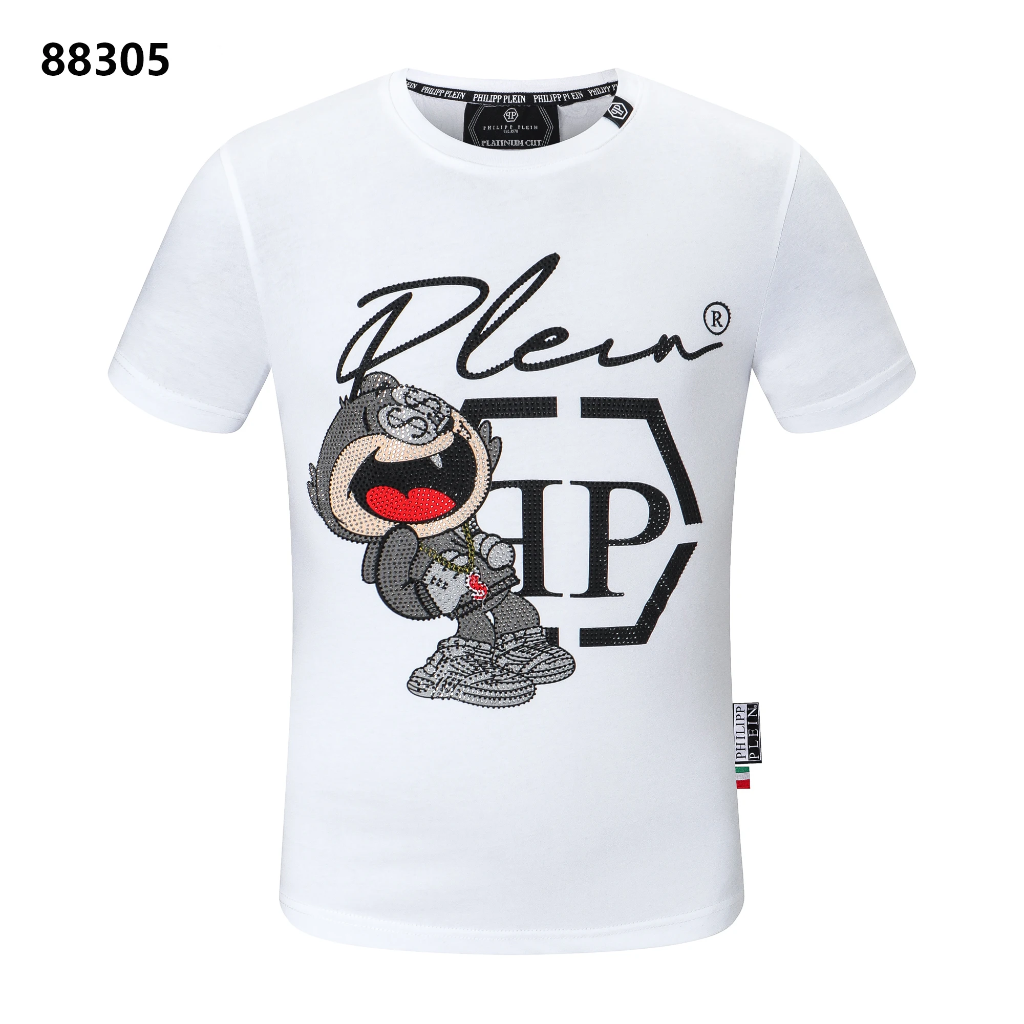 Philipp Plein Original Design Personality Classic Retro Fashion Summer Men's and Women's Hip Hop Diamond Cartoon Crew Neck shirt Men's and Women's Casual Party