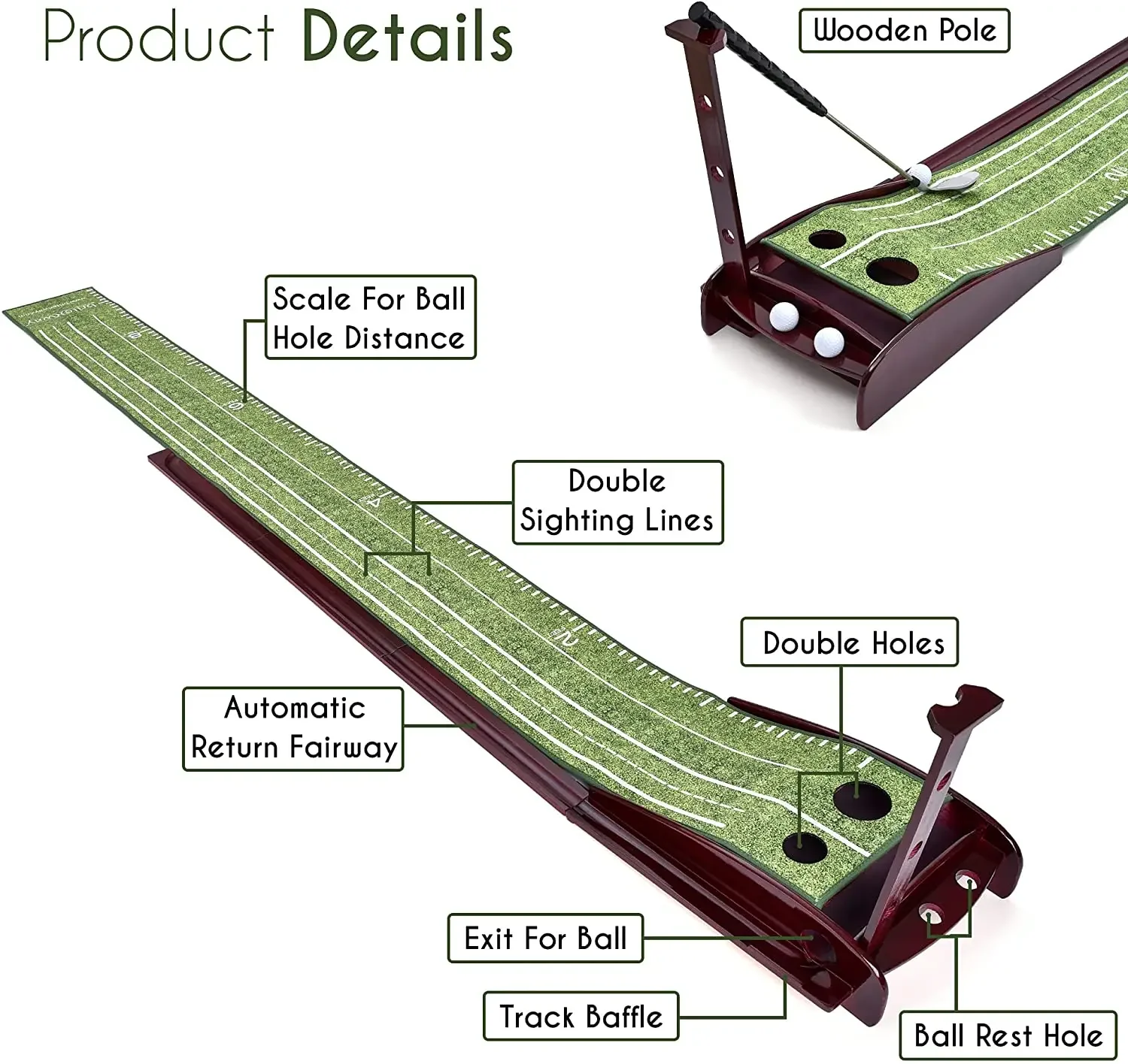 Polymères de golf Putting Green pour une utilisation en intérieur et en extérieur, mini terrain de golf avec retour automatique de la balle, vente en gros