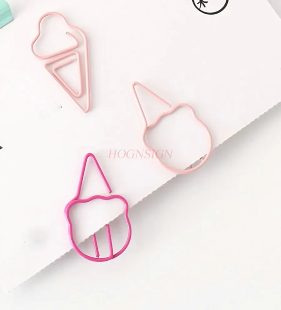 

20PCS Ice cream cone shaped paperclip pink decorative bookmark colorful cute student stationery paperclip