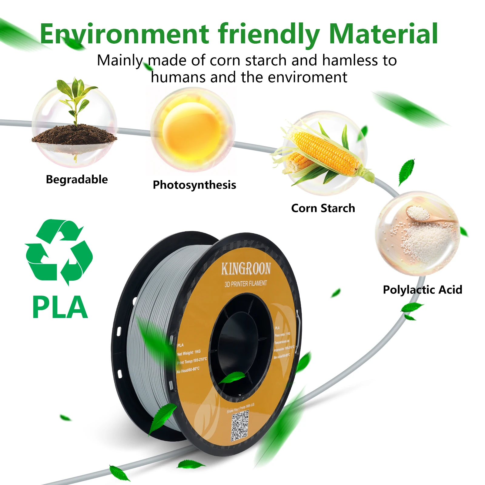 KINGROON PLA Filament 1,75mm 5/10KG PLA-Kunststoff für 3D-Drucker, Standard 1kg/Rolle 3D-Druckfilamente in Mischfarben, Lokaler Versand – Detail 9