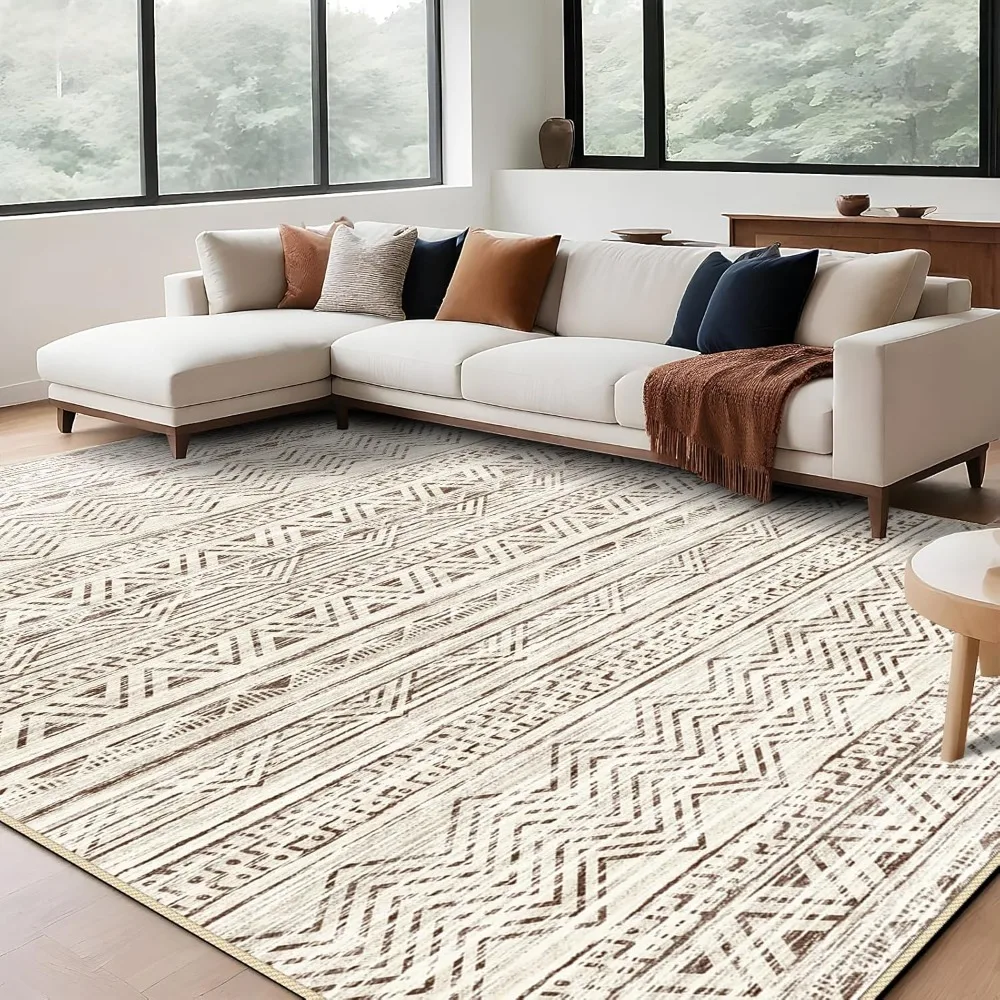 

Moroccan Washable Area Rug: Large Soft Farmhouse Washable Rugs for Living Room Bedroom Modern Machine Non-Slip Neutral