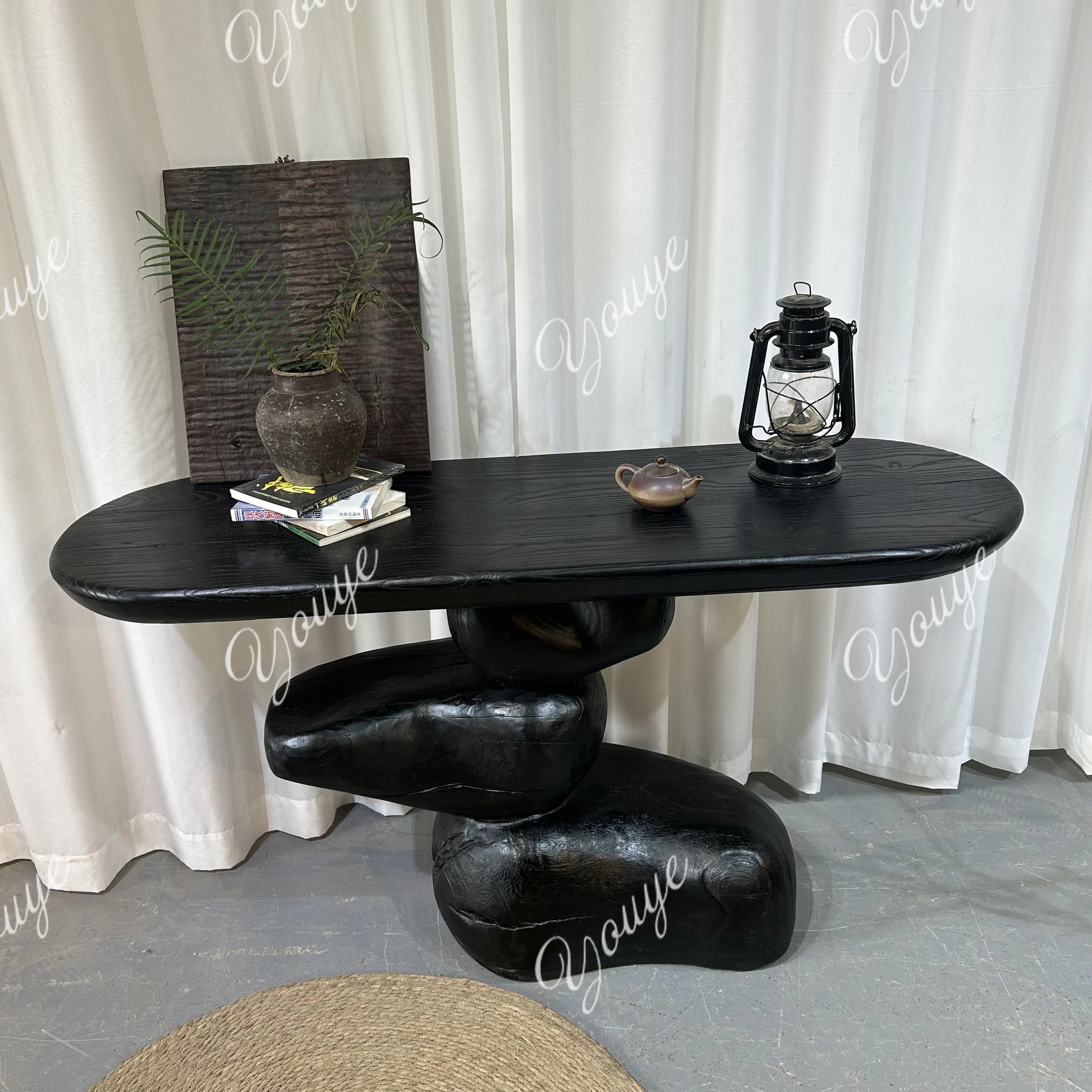 Entry entrance table Solid wood against the wall End view table Homestay Zhongtang designer cobblestone partition desk