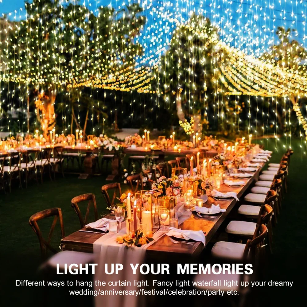 300 LED Solar Courtyard Curtain Lights Outdoor Waterproof Fairy String Lights With 8 Modes for Garden Window Bedroom Wedding image 5