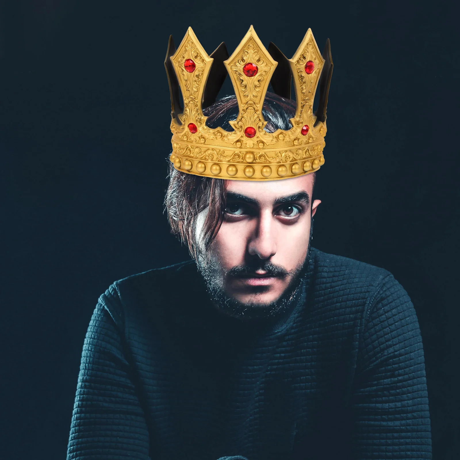 Strass Koning Kroon Verstelbare Comfortabele Kroon voor Mannen Middeleeuwse Feest Bruiloft Halloween Cosplay Prop Hoofdtooi
