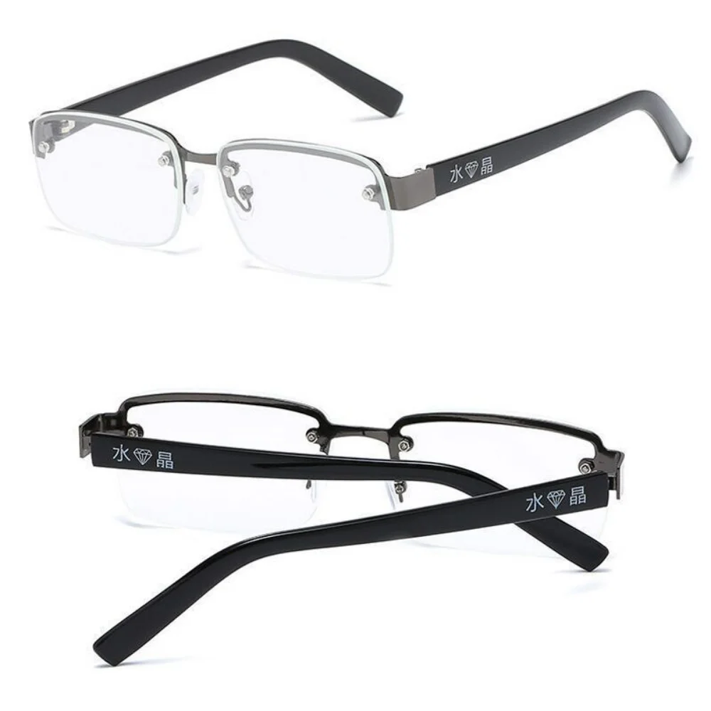 Herren-Lesebrille mit Imitationskristall-Halbrahmen, Presbyopie-Brille, Dioptrien +1,0 bis +4,0, Retro-Brille – Detail 5