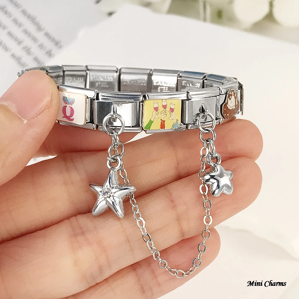 Modischer Stern-Mond-Sonne-Katzenpfoten-Anhänger mit Hängekette, italienische Charms, passend für 9mm Armbänder, Edelstahlschmuck, DIY-Bastelzubehör – Detail 3