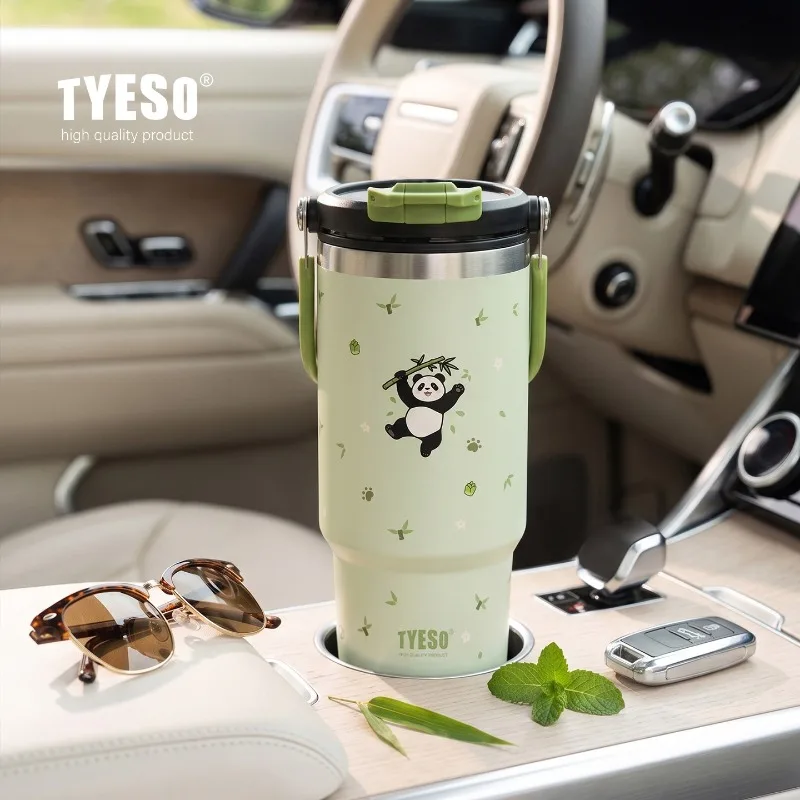 TYESO Animal Series Insulated Cup 304 Stainless Steel Cartoon Straw Cups Portable Vacuum Mug with Handle＆Staw Travel Car Tumbler