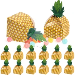 12/24pcs Pineapple Candy Cookie Box Hawaiian Party Goodies Gift Packing Box Bag Luau Summer Birthday Wedding Decoration Supplies