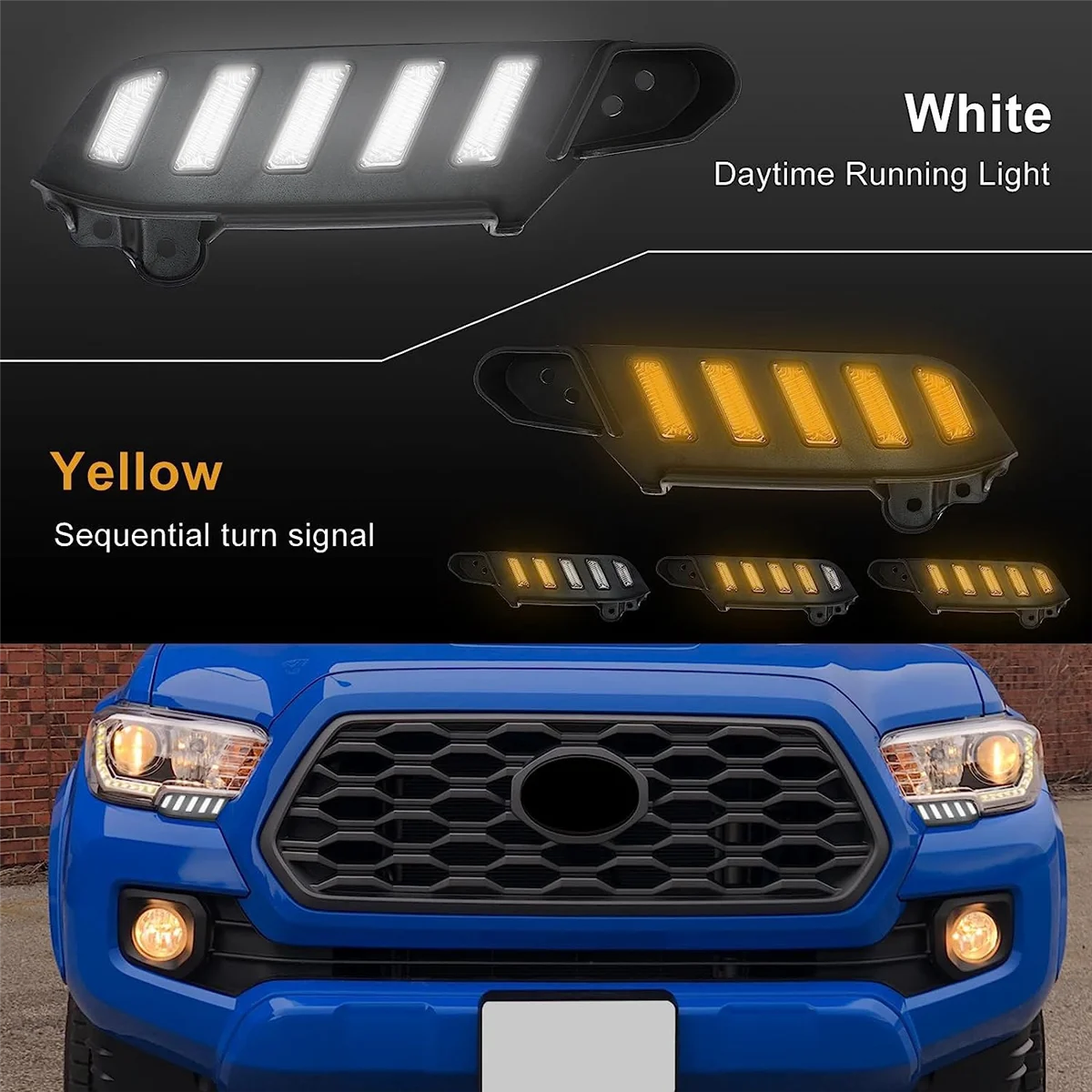 LED Daytime Running Lights for Toyota Tacoma 2016-2023, Amber Sequential Flash Turn Signal DRL Front Side Headlight