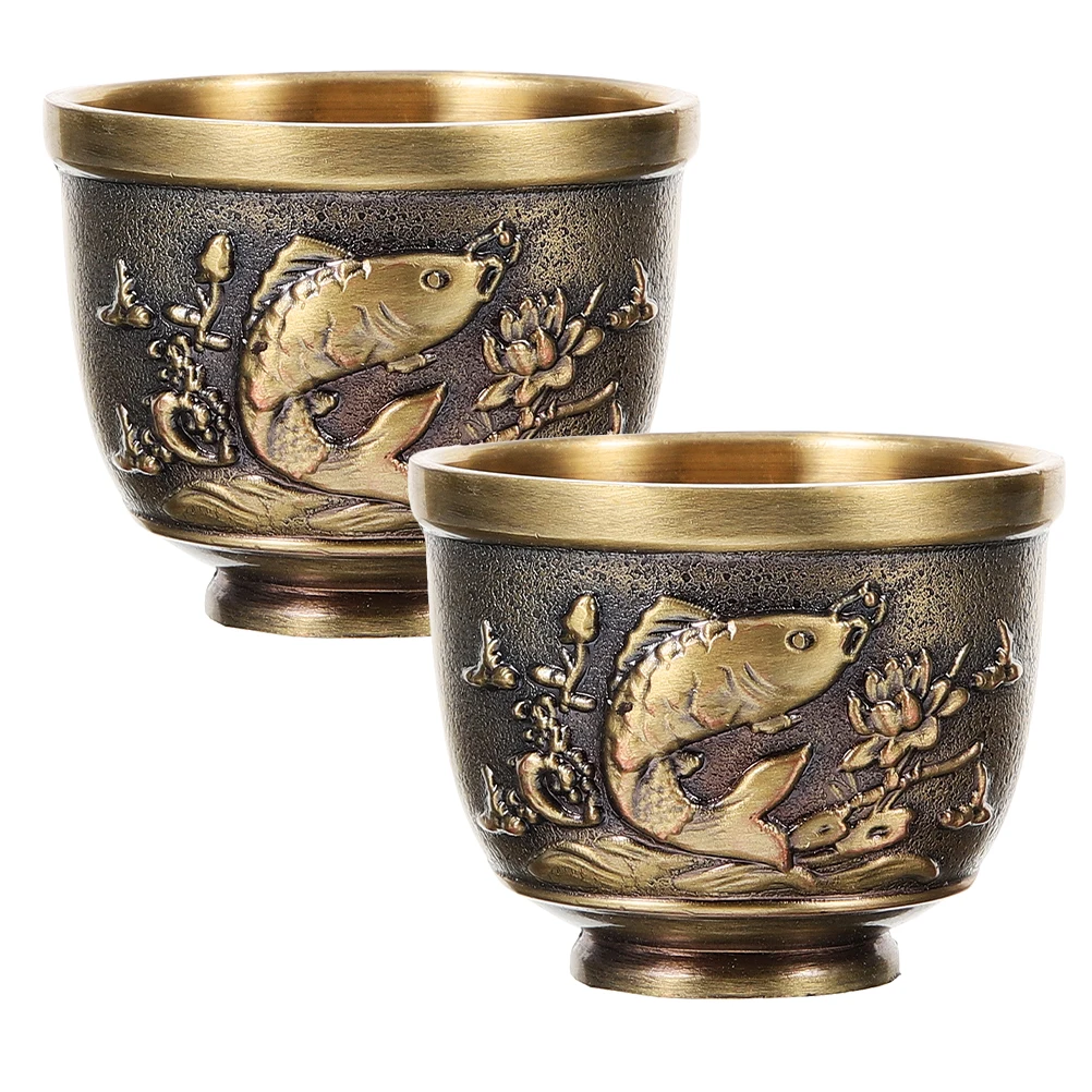 

2pcs Glasses Cups Tea Aesthetic Ancient Bronze Teaware Drink Style Chinese Craftsmanship Kungfu Ideal Celebrations