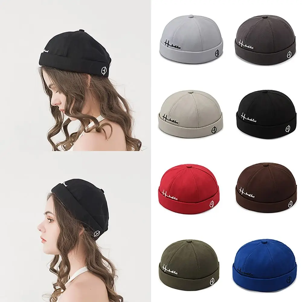 Letter Printing Cotton Docker Cap Trendy Street Style Wear All Seasons Landlord Hat Solid Color Beanie Hats Unisex