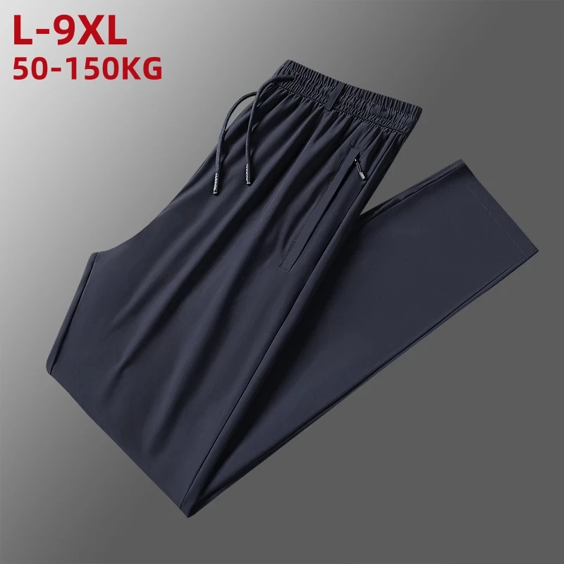 Summer Zip Pockets Men's Sweatpants Breathable Quick Dry Stretch Nylon Casual Track Pants Big Size Straight Sport Trousers 9XL