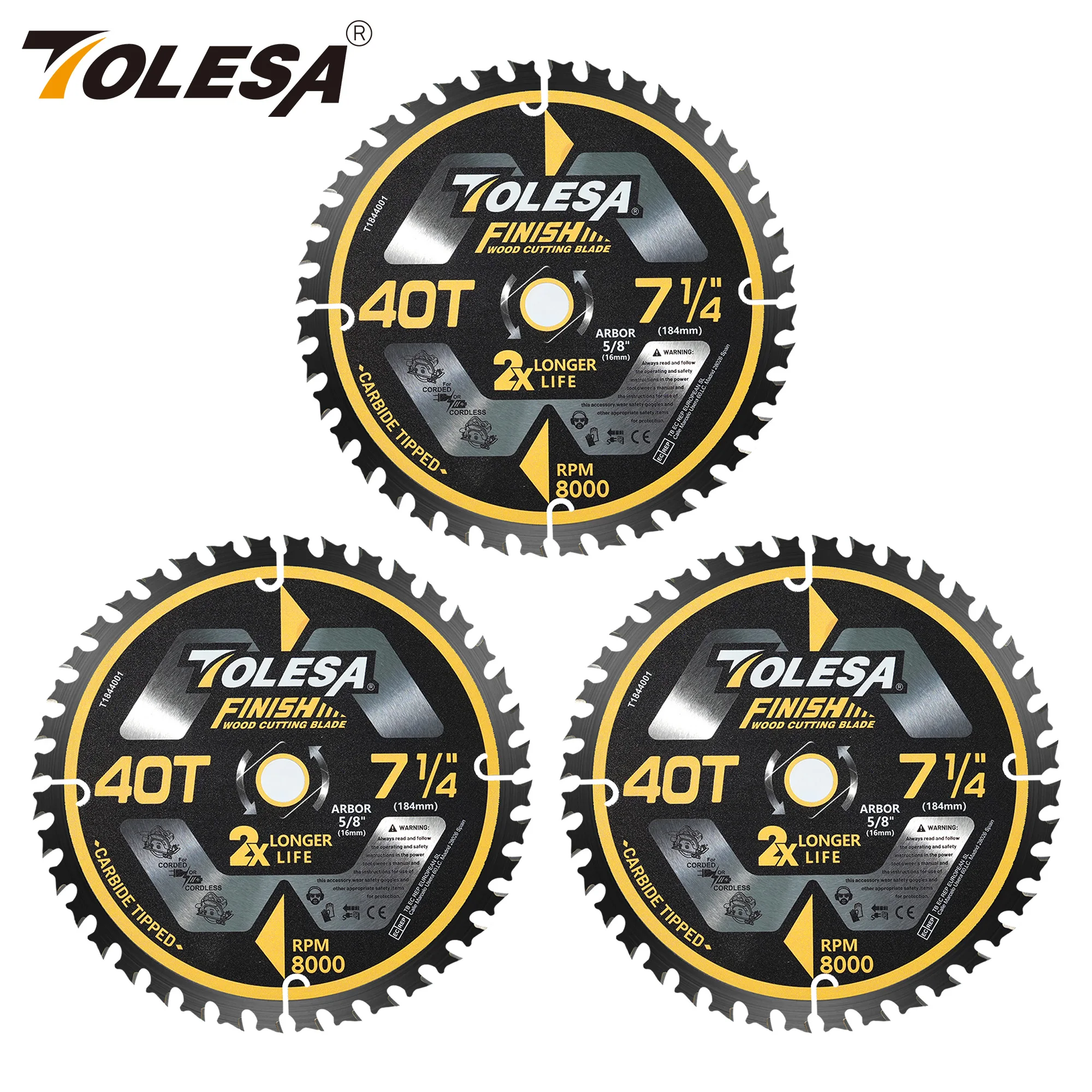 

TOLESA 7-1/4" 40T Circular Saw Blade with 5/8"(16mm) Arbor 3pcs ATB Carbide Teeth Cutting Framing Saw Blade for Wood Plywood OSB