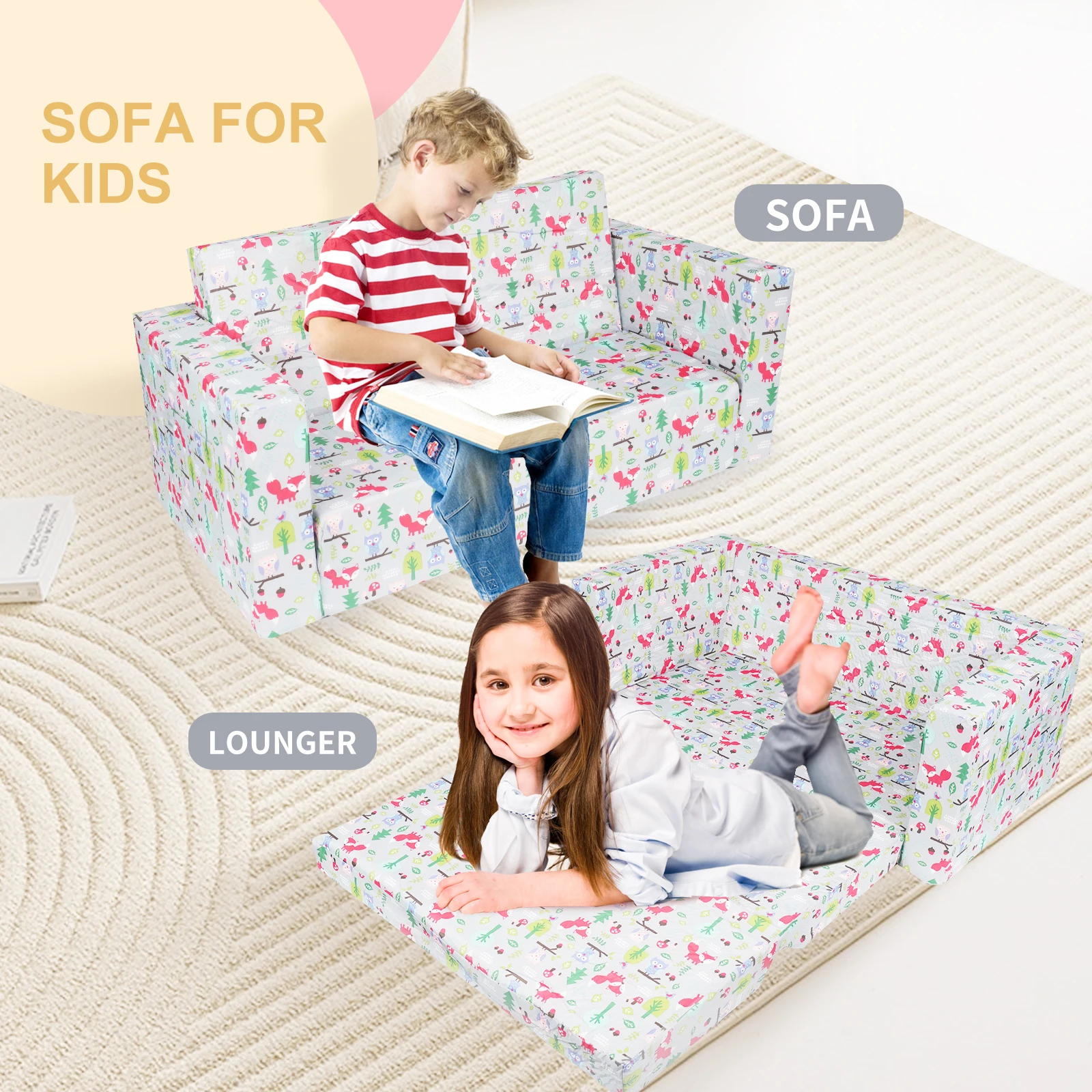 Kids Chairs for Toddler, 2 in 1 Foldable Toddler Couch with Blanket, Convertible Foam and Floor Cushion for Boys and Girls