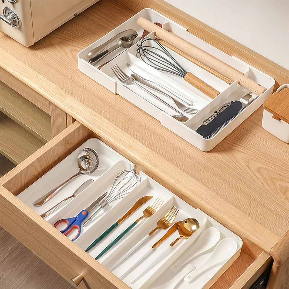 Japanese Drawer Divider Storage Box Retractable Kitchen Cutlery Divider Box Multifunctional Stationery Clutter Organizer Box