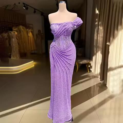 Small Beaded Evening Dress Lavender Purple Dress With Ruffled Mermaid Gown Floor-Length Dress Customizable Party Holiday Dresses