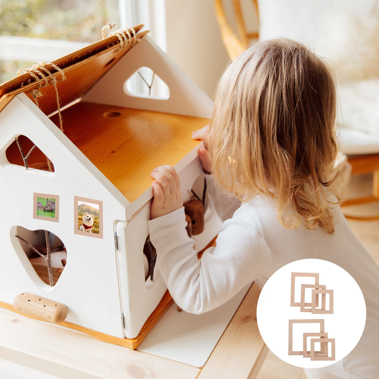 10 Pcs Photo Frames Solid Wood Wooden Picture House DIY Miniature Kit Bulk