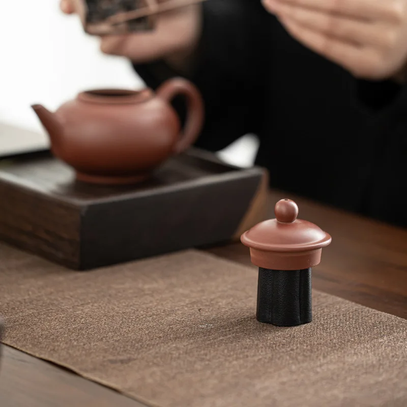 Ceramic Black Pottery Cover Purple Clay Pot Cover Holder Kung Fu Tea Utensils Tureen Decoration Teapot Lid Rest Pad Small Shelf
