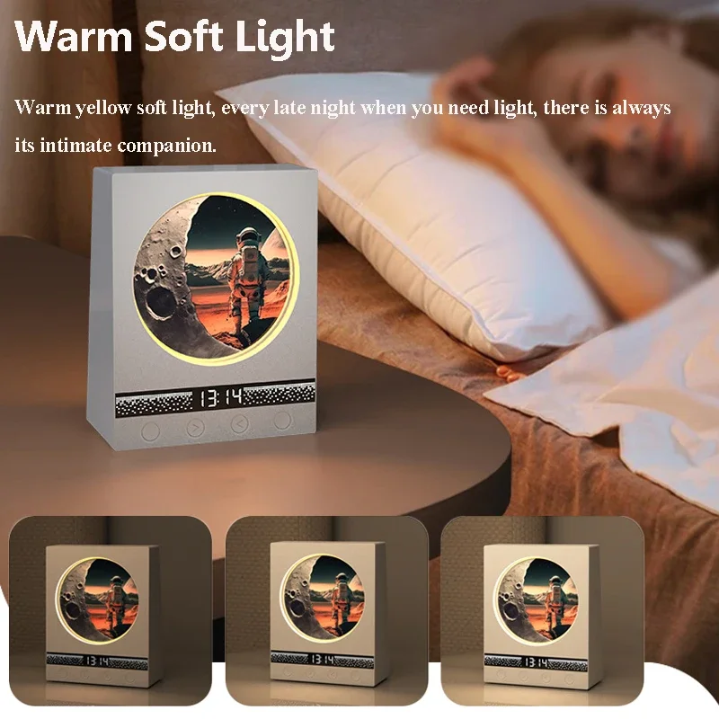 LED مصباح لتهيئة الجو ريترو سمّاعات بلوتوث صغيرة المنزل محاكاة رائد الفضاء سماعات الموسيقى مع ساعة هدية عيد ميلاد عالية الجودة