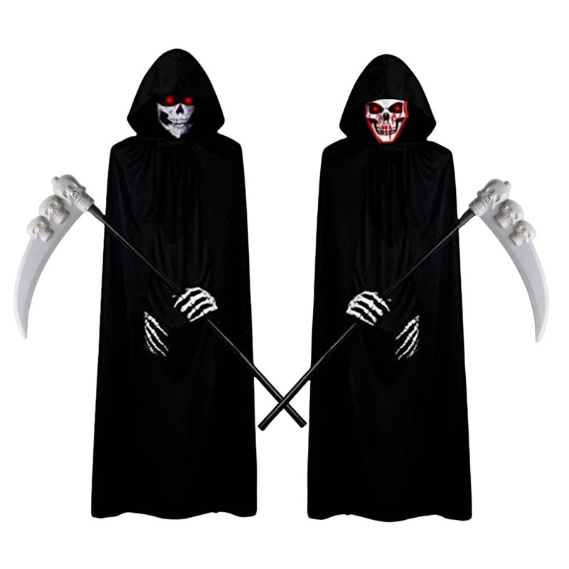 Children's Ghost Halloween Cosplay Costume with Red Skull Cape and Scythe Creepy Vampire Mask Easter Cape