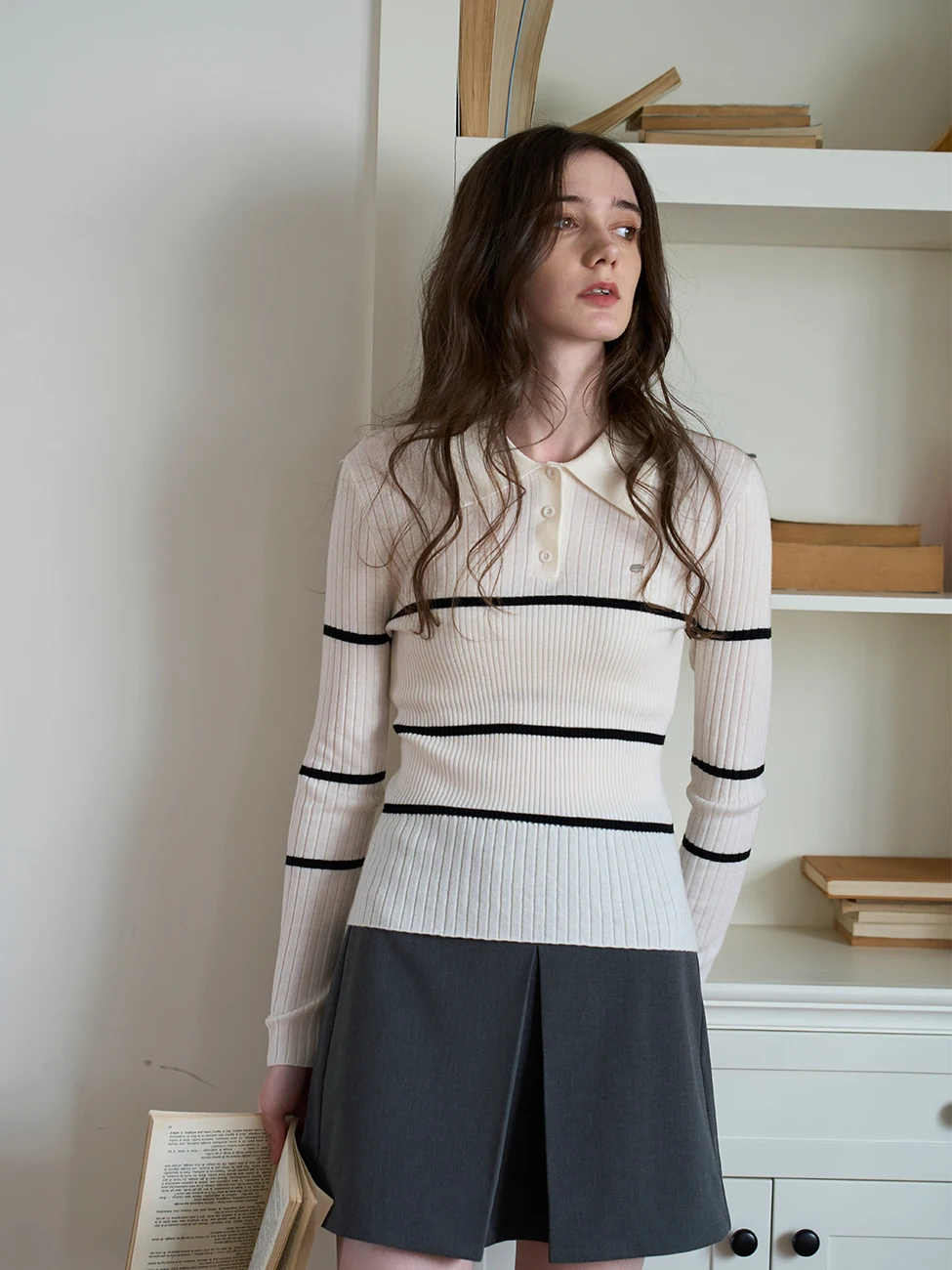 

Slim Fit Long Sve Ne Knitted Sweater Women's Stripe Pattern Camere Blend Casual Sle Spring Faion XIE