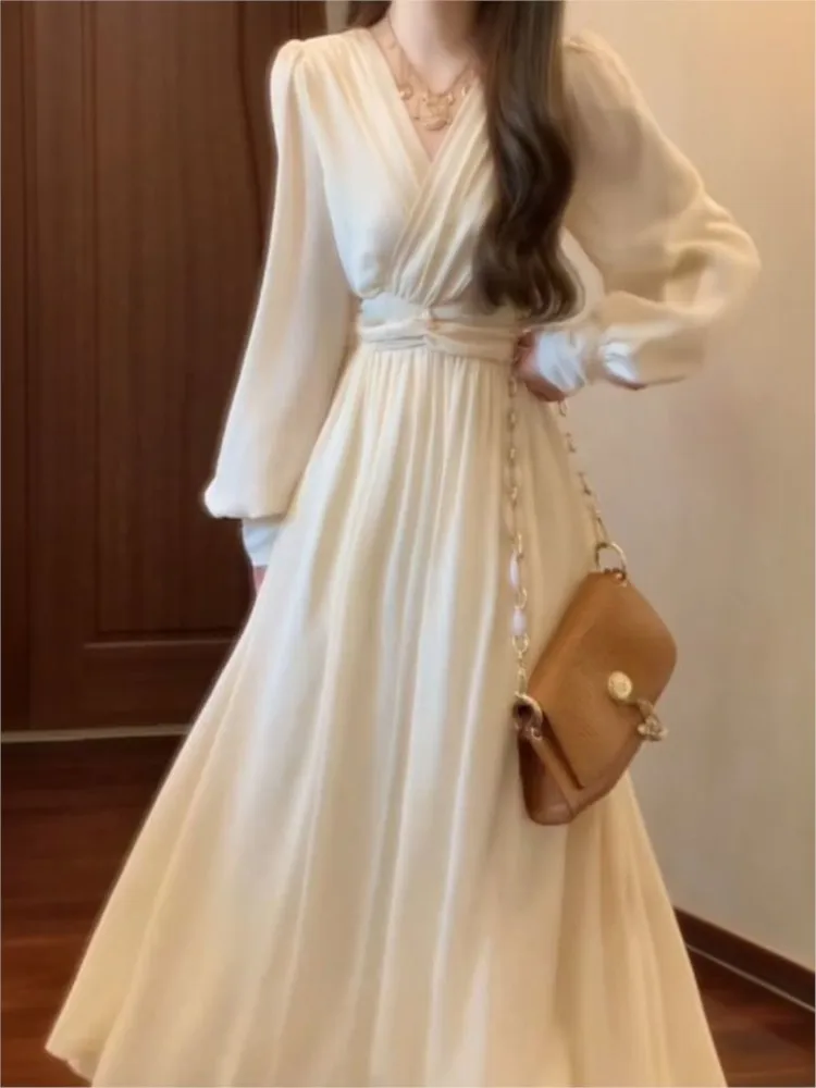 

Elegant and Chic Midi Party Dress for Women Long Sleeve Solid Fashion New Evening Prom Vestidos Female Autumn Clothes