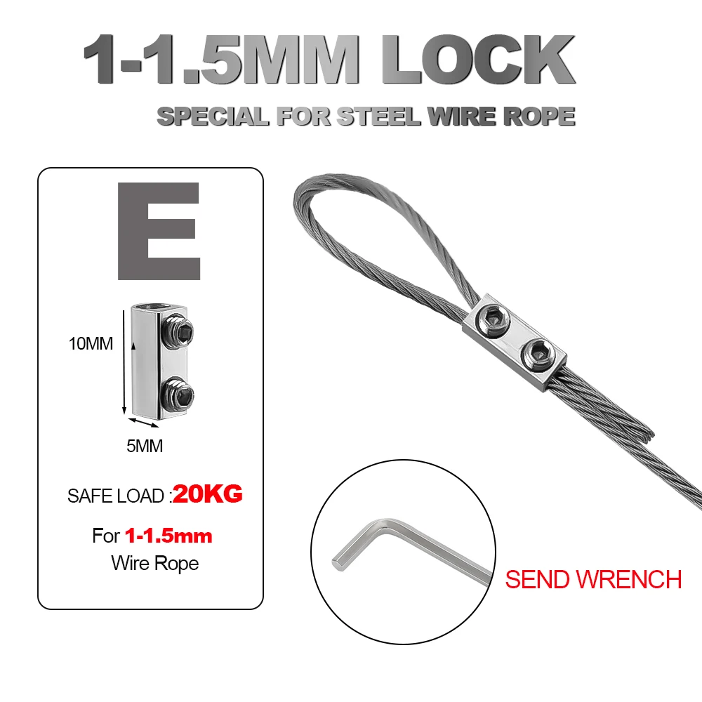 1.5/2/3mm Steel Wire Rope Clamp Stainless Steel Cable Metal Copper Clip Sling Tools Adjustable Screw Fastening Accessories
