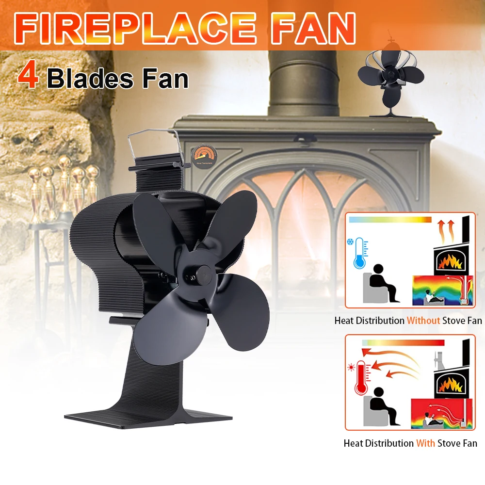 Fireplace Fan 4-leaf Standing Hot Air Stove Environmentally Efficient Friendly Quiet Fan Heat Distribution