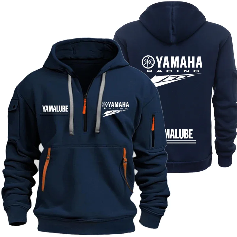 Suéter masculino com capuz Yamaha primavera/outono, com zíper e vários bolsos, camisa com gola redonda, moletom masculino para esportes ao ar livre e lazer