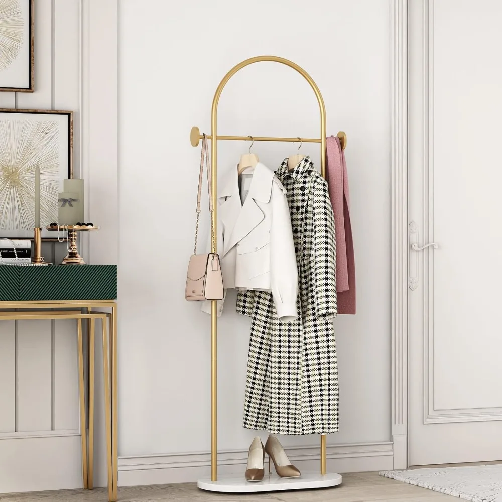 

Modern Gold Clothes Racks with Shelves Freestanding, Gold Coat Racks with Marble Base & Coat Hanger with Umbrella for Entryway