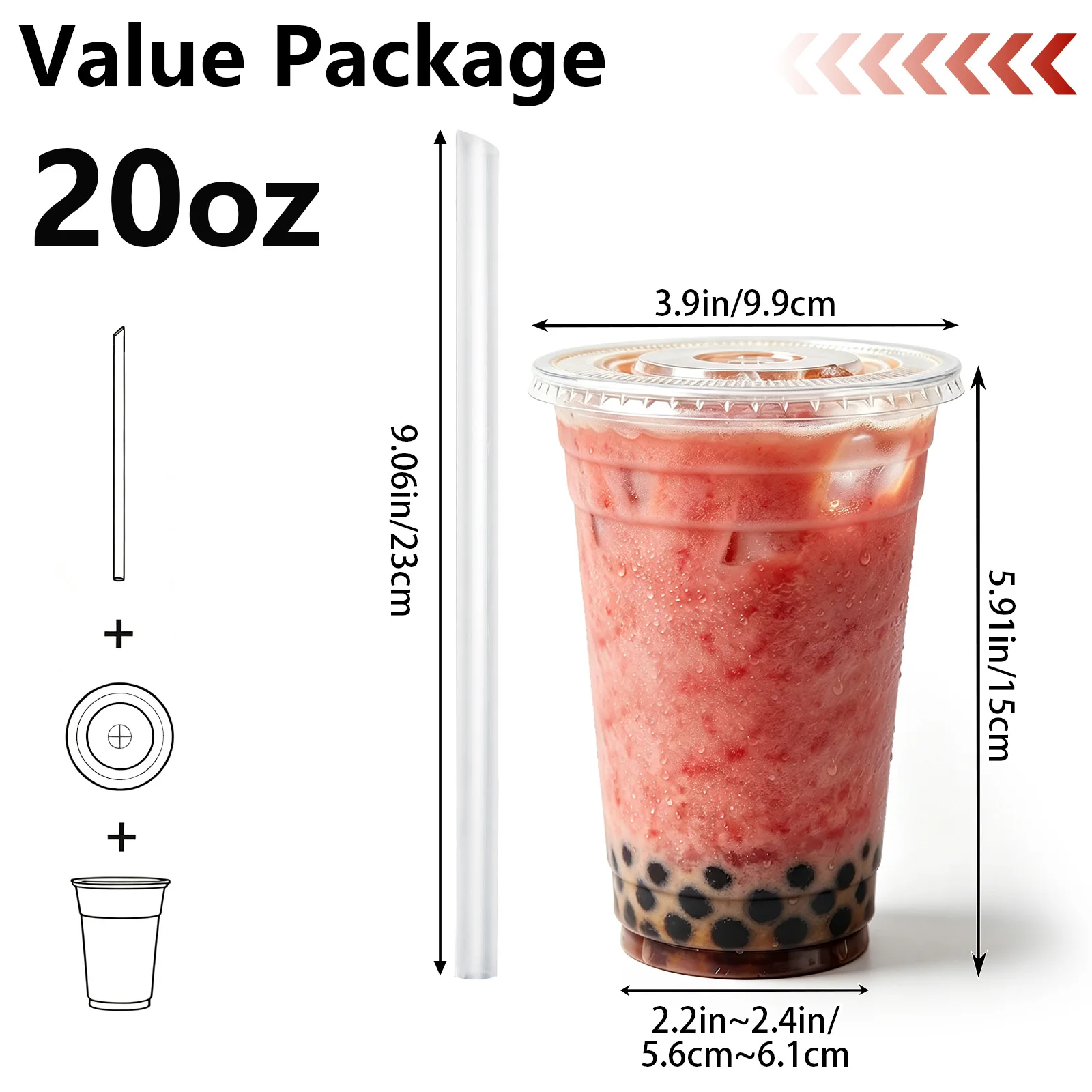 100 Sets of Disposable PET Clear Plastic Cups with Straws - 4 Sizes Available: 12 oz, 16 oz, 20 oz, 24 oz. Perfect for American Parties, Festivals, Family Gatherings, and Office Use as Disposable Iced Coffee Cups. - view 4