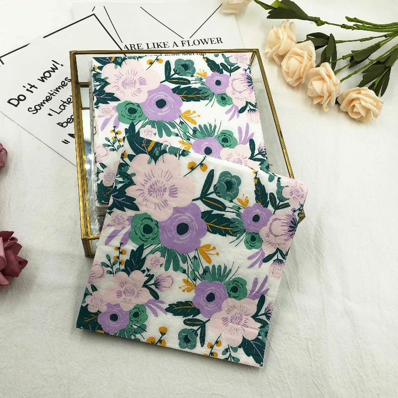 10/20pcs/Pac 2-Ply Colourful Printed Napkins New Floral Flower 2 Colors Creative Folded Napkins Wedding Party Baking Mouthcloths