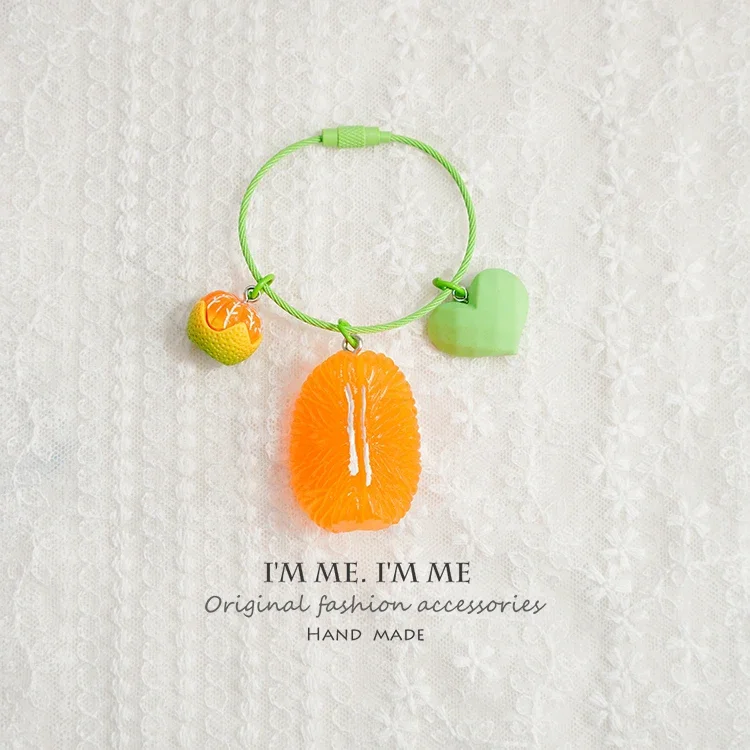 Cute Summer Imitation Orange Stawberry Fruit AirPods Accessories Resin Keychain For Women Key Chains Ring Bag Pendent Charm x86