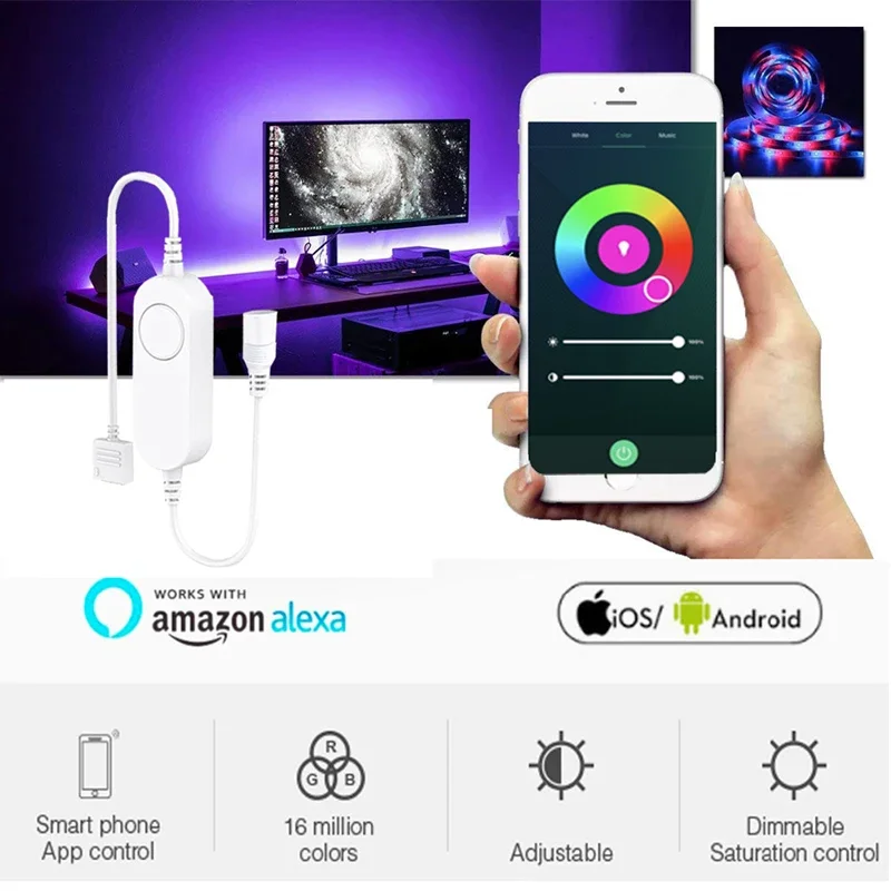 Светодиодная лента Tuya Smart Life APP DC5V-24V Wifi DW/CCT/RGB/RGBWW/RGBCCT, беспроводной пульт дистанционного управления, работает с Alexa Google