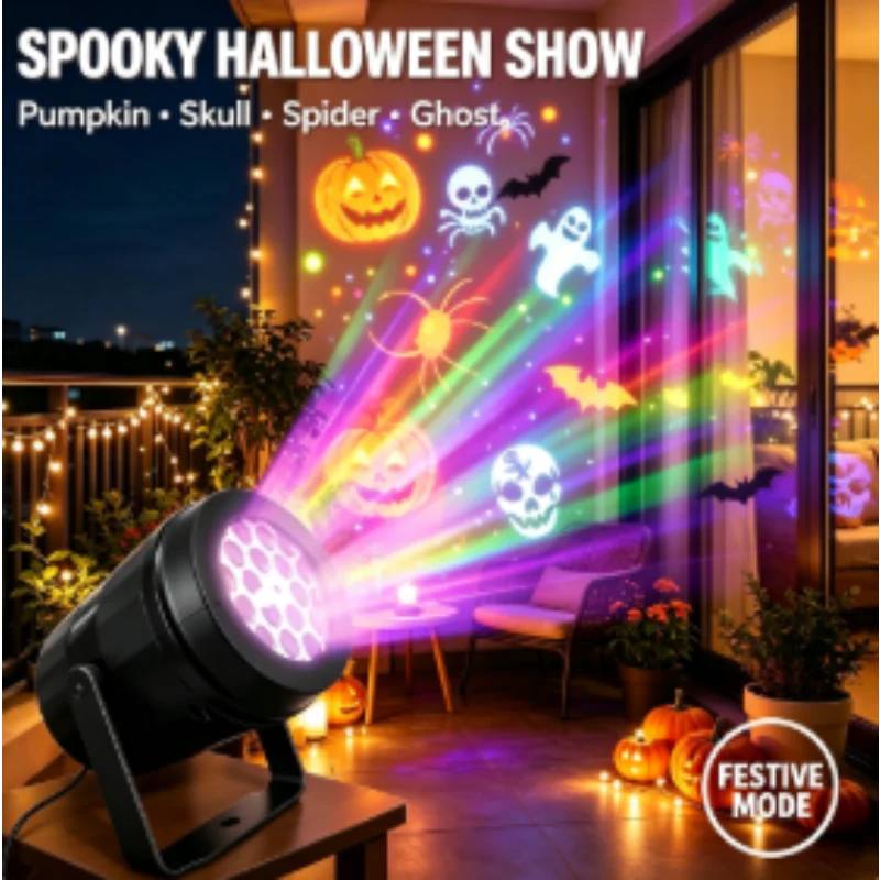 Night Light Projector with 16 Patterns Dynamic Pumpkin Skull Spider USB Powered LED Halloween 1 Pc for Party Bedroom Home