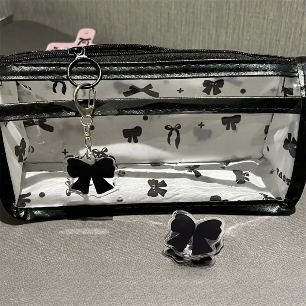 كارتون لطيف القط القوس مقلمة شفافة سعة كبيرة أكياس القلم طالب القرطاسية المنظم اللوازم المدرسية