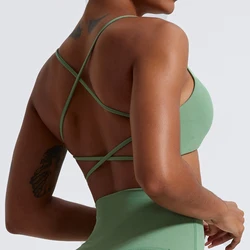 Reggiseno sportivo incrociato sul retro in tessuto super morbido Top da palestra da donna Abbigliamento da yoga di qualità superiore Reggiseno da corsa per fitness da donna Reggiseno da yoga per allenamento