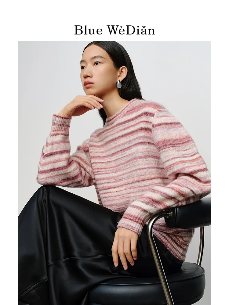 

Bluewedian женский круглый вязаный свитер Thiened шерстяной полосатый дизайн модный осенне-зимний длинный слэ для отдыха...