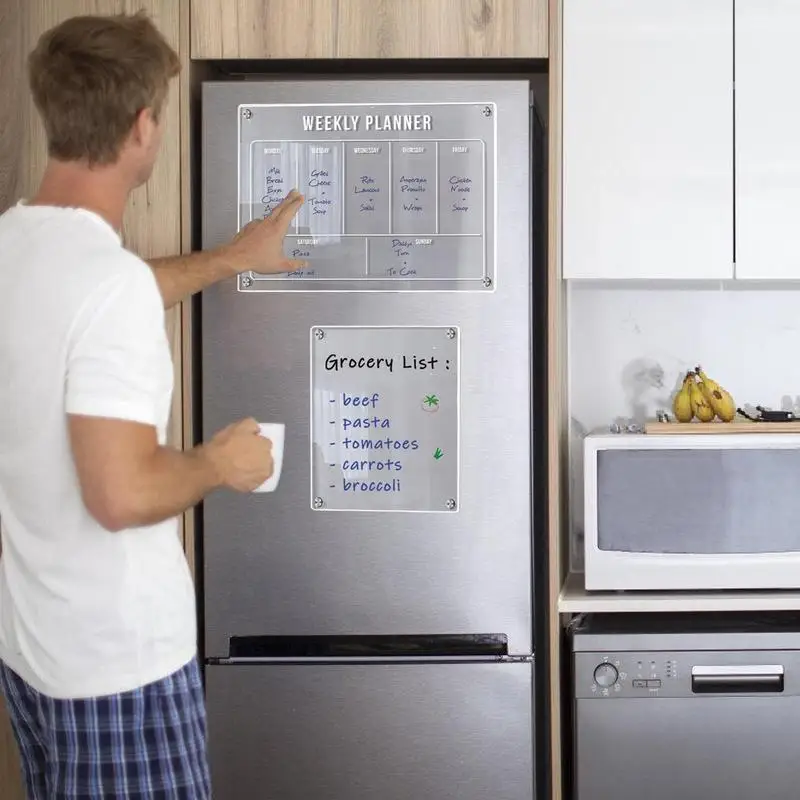 磁気ウィークリープランライティングボード、メモ用アクリルホワイトボード、冷蔵庫用磁気カレンダー、ドライイレース