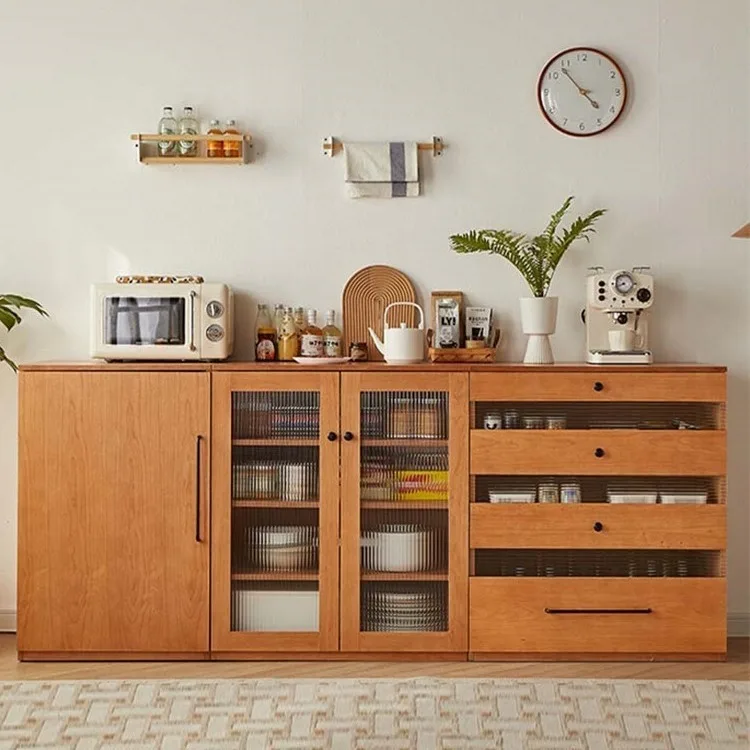 

Floor to wall solid wood bar coffee machine cabinet dining side cabinet living room locker