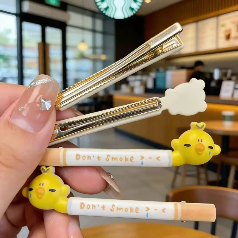 Crying Chick Hair Clips Cartoon Cigarette Shape Hairpins Don't Smoke Hair Accessories for Girls Women Bag Backpack Hat Decor - view 3