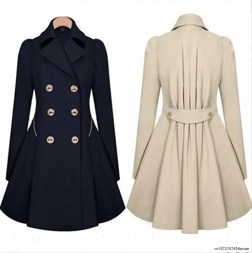 

New Women Spring Autumn Fashion Coat Trench Solid Lapel Double Breasted Mid Length Trench Coats Korean Casual Slim Overcoat