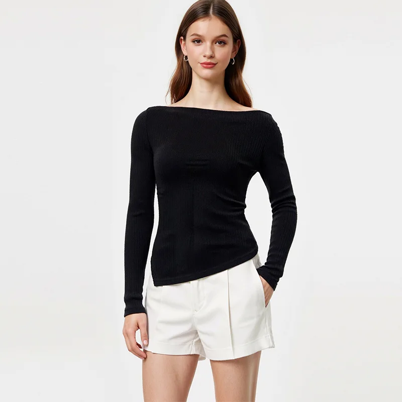 

Темпераментный вязаный свитер, осень 2022, новый серый топ с открытыми плечами и длинными рукавами, женская одежда