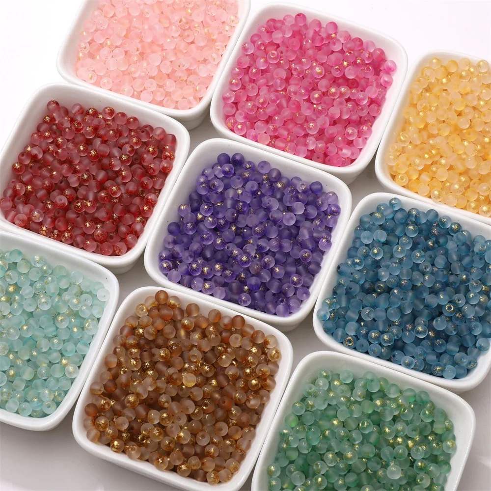 100/200/500 قطعة 4 مللي متر متجمد الذهب رش الزجاج الأرز الخرز فضفاض الخرز للمجوهرات اليدوية سوار ذاتي الصنع قلادة المواد