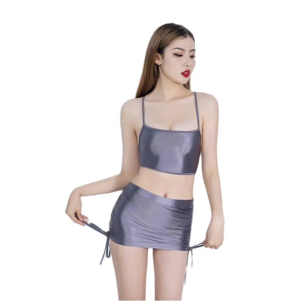 Two Piece Suits Fashion Backless Tanks Tops Skirts Womens Outfits Summer Sexy Short Skirts Sets Oil Shiny Nihgt Club Streetwear