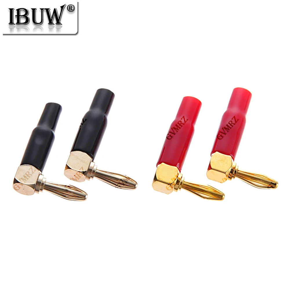 2PCS Red Black 4mm L-shaped Right Angle Banana Plug Soft Plastic Shell 90 Degree Banana Connector Red Black for Audio 90 Degree