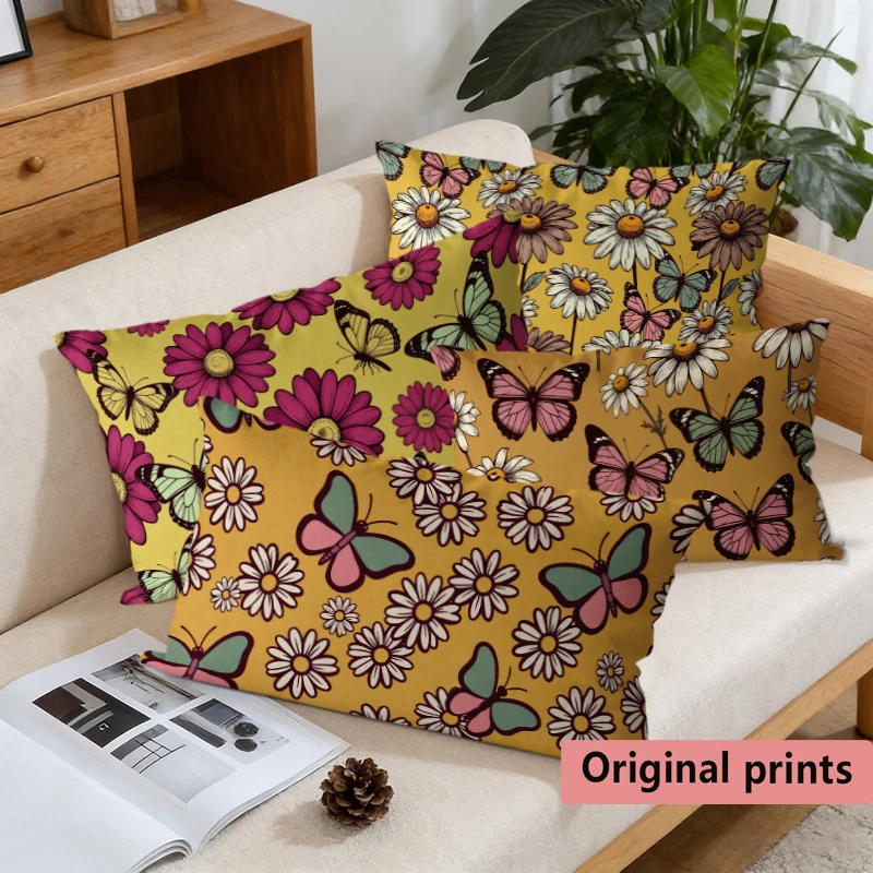 Retro Floral Butterfly Pillow Covers Suitable For Sofa Bedroom Car Pillow Cover Cushion Rectangular Back Cushion