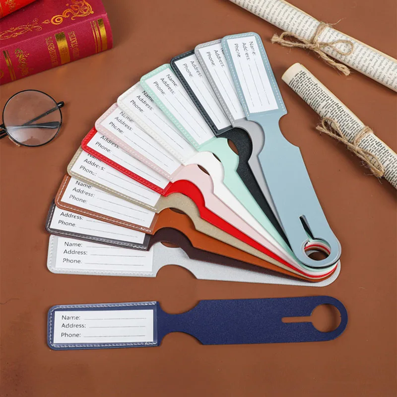 

PU Leather Luggage Tag Creative Baggage Suitcase Identifier ID Addres Holder Boarding Tags Portable Label Travel Accessories