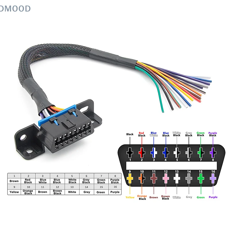 

Connector Female Opening Car Diagnostic Cable OBD2 16Pin To Opening Extension Female Interface 30CM Color Wires