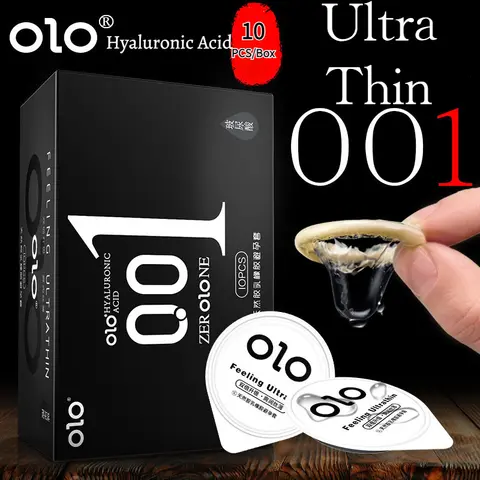 OLO-condones ultradelgados para hombre, de 10 piezas juguete sexual, 0,01 sensación cero, con ácido hialurónico, retardante de eyaculación, para adultos, 18 +
